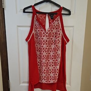Torrid Red and White Floral Lace Halter Blouse